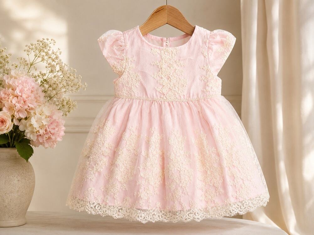 Pippa & Julie Pink Lace Special Occasion Dress Baby Girl 4T Heirloom Floral NWT
